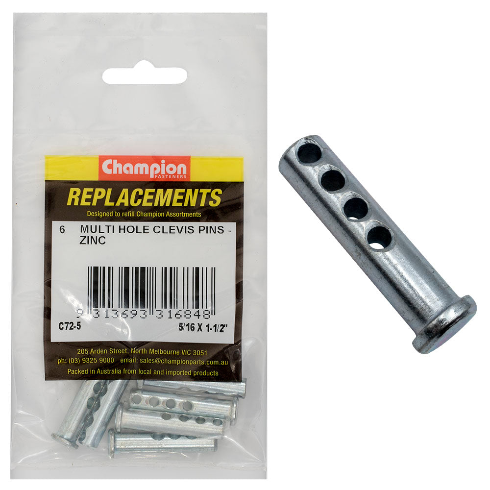 Champion 5/16 x 1-1/2in  Multi Hole Clevis Pin 6 Pack
