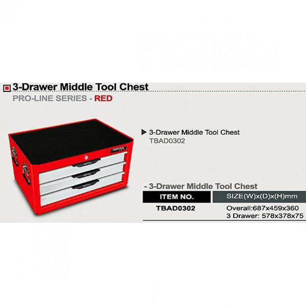 Tool Chest 3 Drawer Red Toptul  TBAD0302  578x378x75
