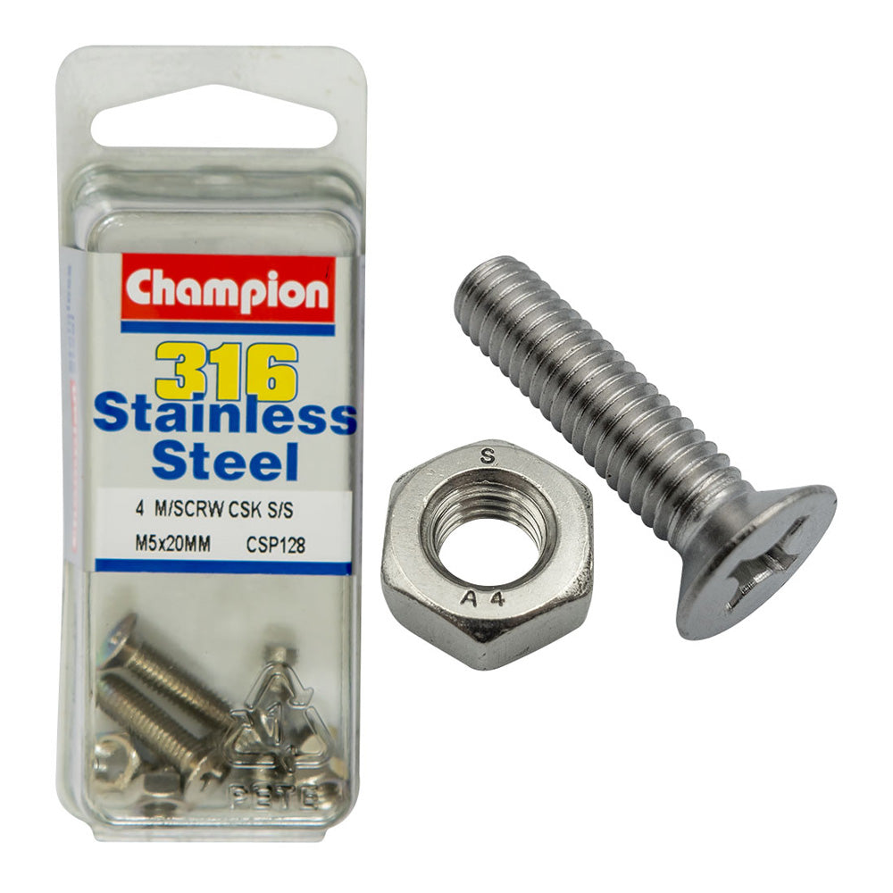 Champion Machine Screws Csk Phillips Ss M5 x 20mm (8 Pack)