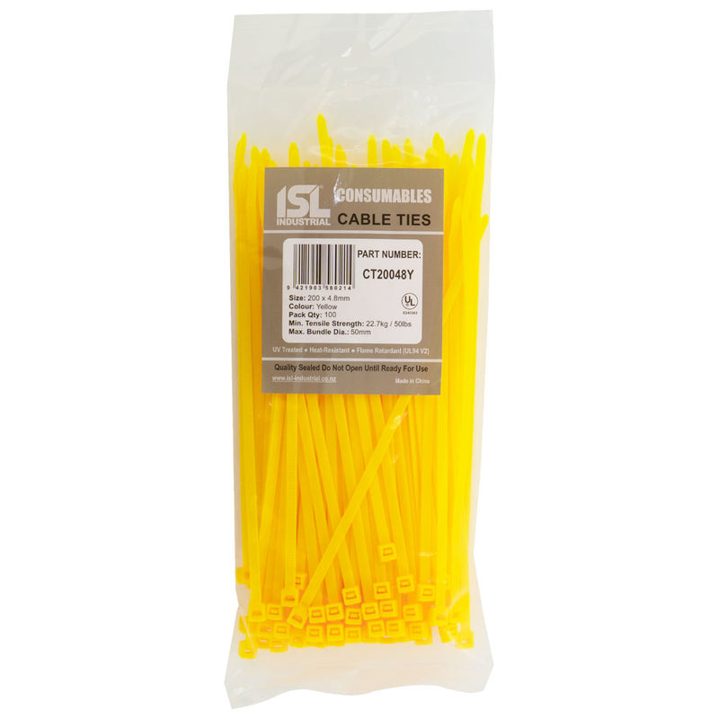 Isl 100 x 2.5mm Nylon Cable Tie - Yellow - 100Pk