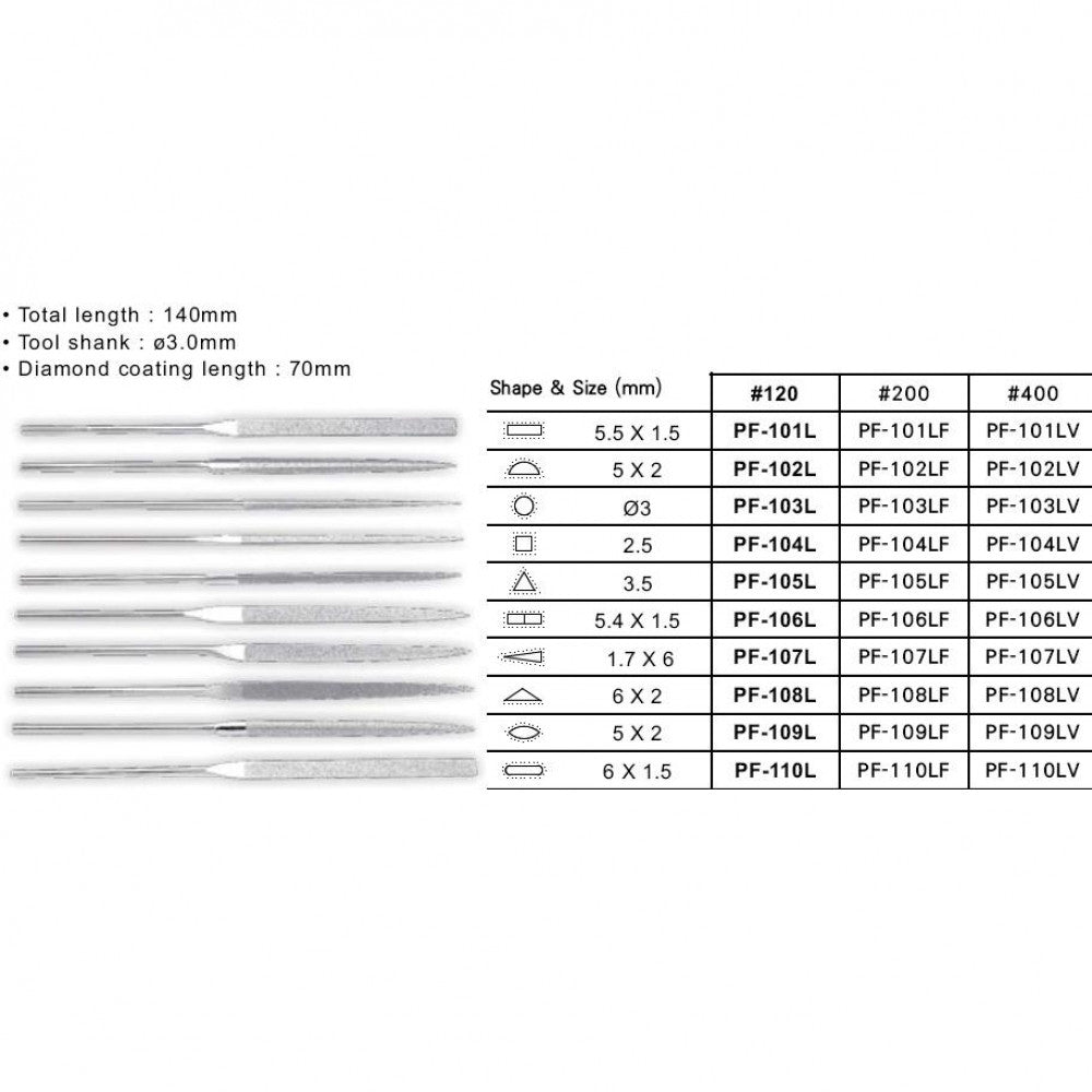 PF-101L D126 Flat Diamond Needle File #120