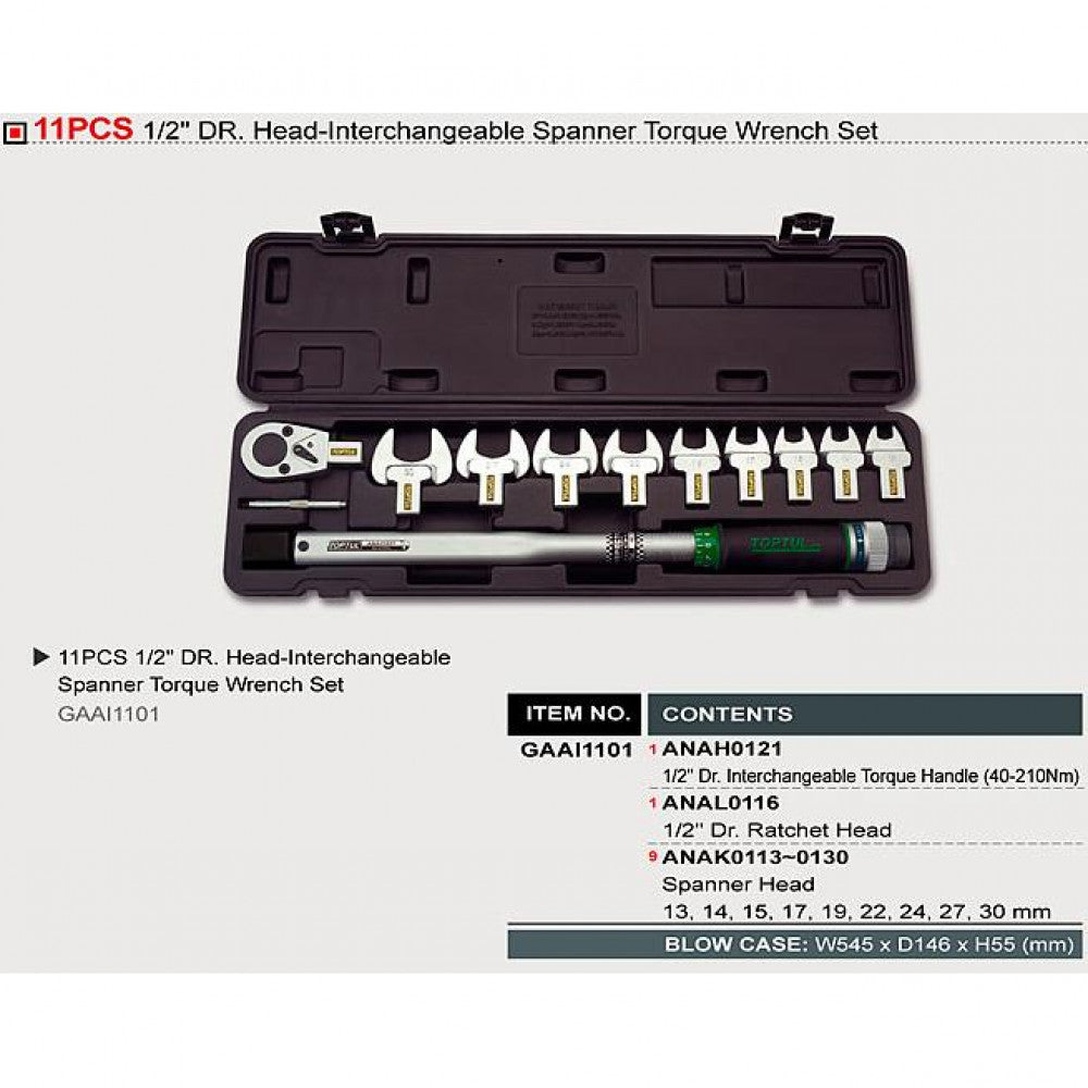 Toptul Torque Wrench Set 1/2"Dr 11pc 13-30mm 40-210Nm