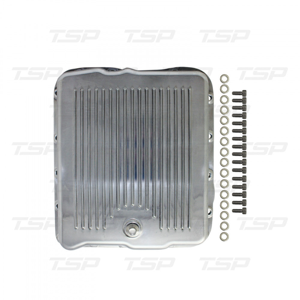 TSP GM 700R4 / 4L60 POLISHED FINNED ALUMINUM TRANSMISSION PAN #SP8594