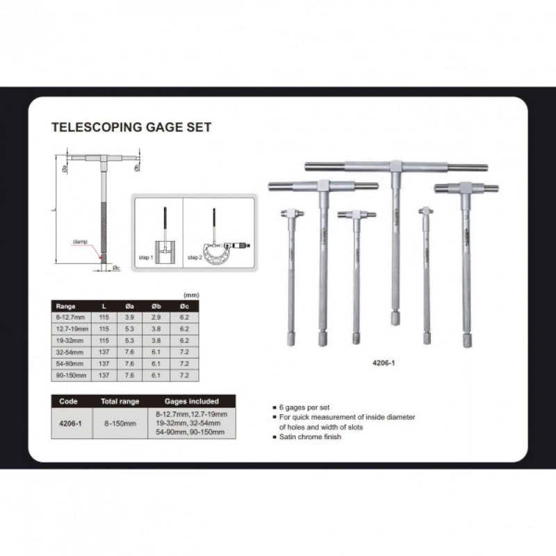 Telescopic Gauge Set 8-150mm Insize 4206-1