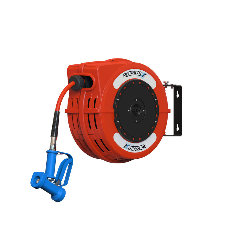 Retracta Hose Reel (Red) - Hot/Cold Water 1/2" x 12M Hose & Spray Gun