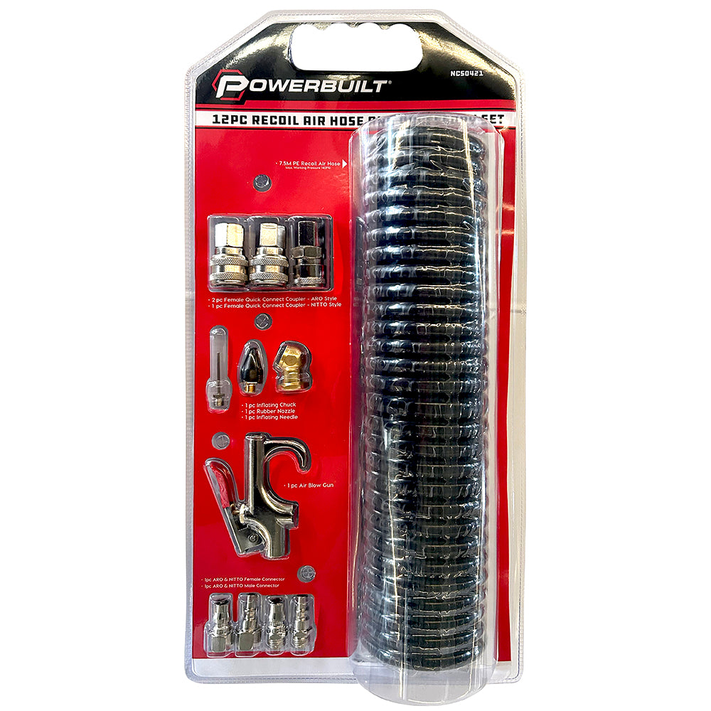 Powerbuilt 12pc Recoil Air Hose And Accessory Set
