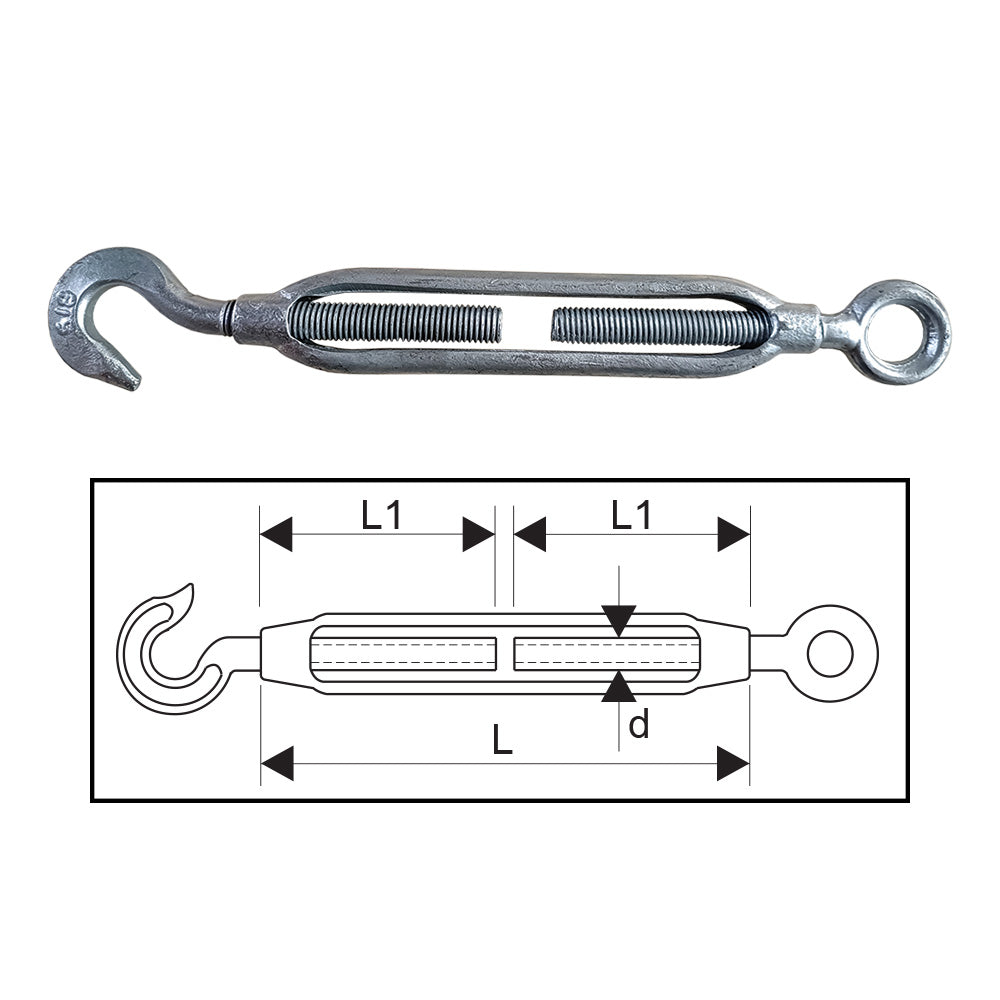 ITM Turnbuckle Galvanised Commercial-Hook & Eye-8mm