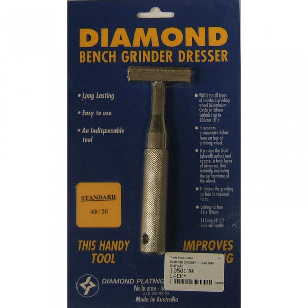 T Bar Crushed Diamond Dresser 42x10mm x 120mm Long Handle For < 200mm Dia Wheels