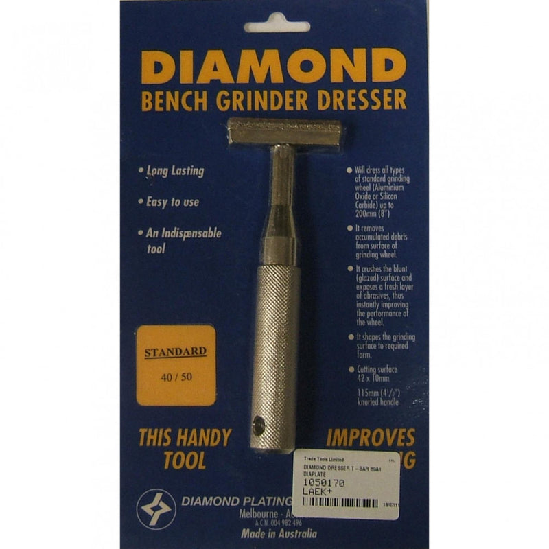 T Bar Crushed Diamond Dresser 42x10mm x 120mm Long Handle For < 200mm Dia Wheels