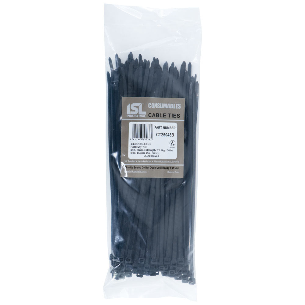 Isl 250 x 4.8mm Uv Nylon Cable Tie - Blk. - 100Pk