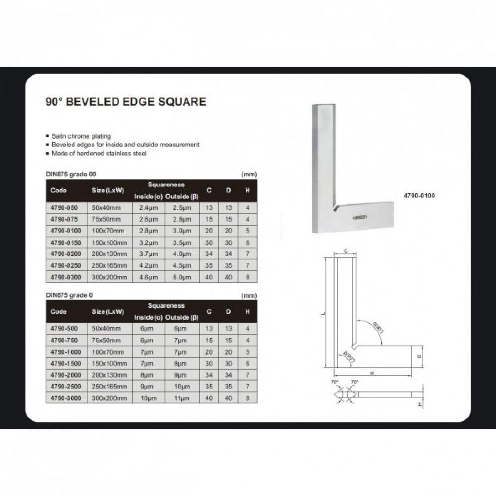 Insize 100x70mm Beveled Edge Square