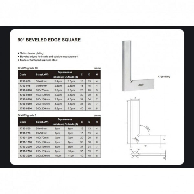 Insize 150x100mm Beveled Edge Square