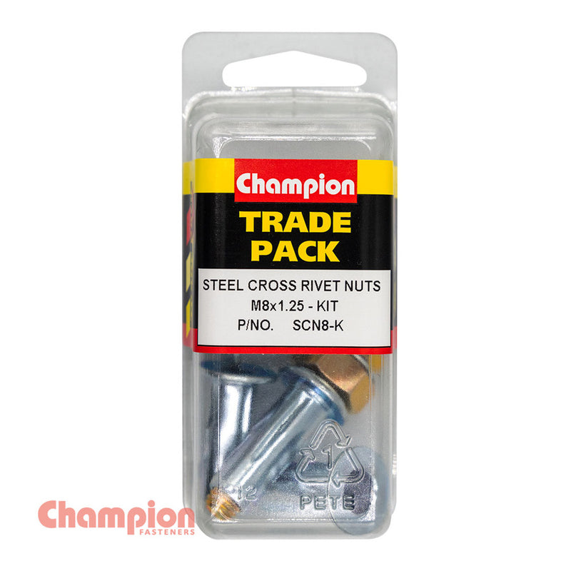 Champion Steel Cross Rivet Nuts - M8x1.25 - Kit - 4 Pack