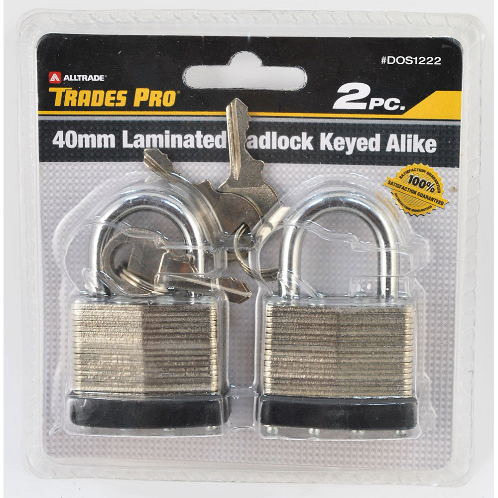 Trades Pro 2pc 40mm Padlock, Keyed Alike