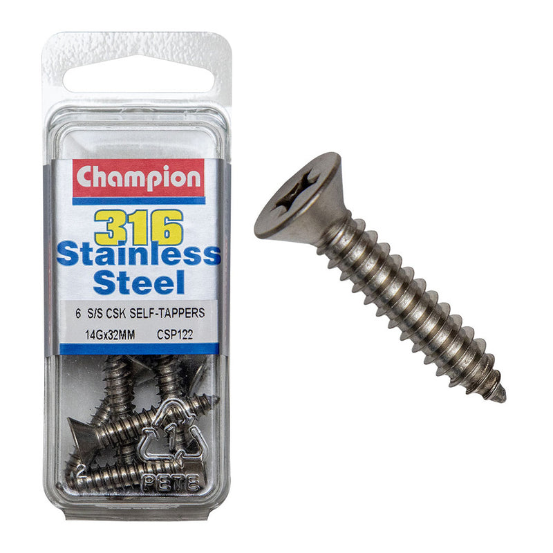 Champion Self Tapp Screws-CSK Phillips SS 6.3x32mm (6 Pack)