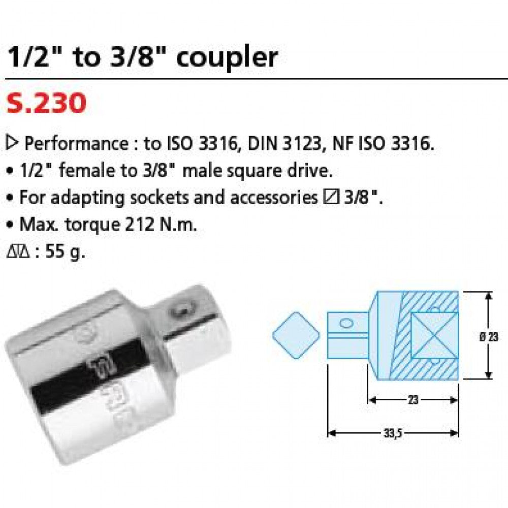 Adaptor Std 1/2"F x 3/8"M Facom S.230