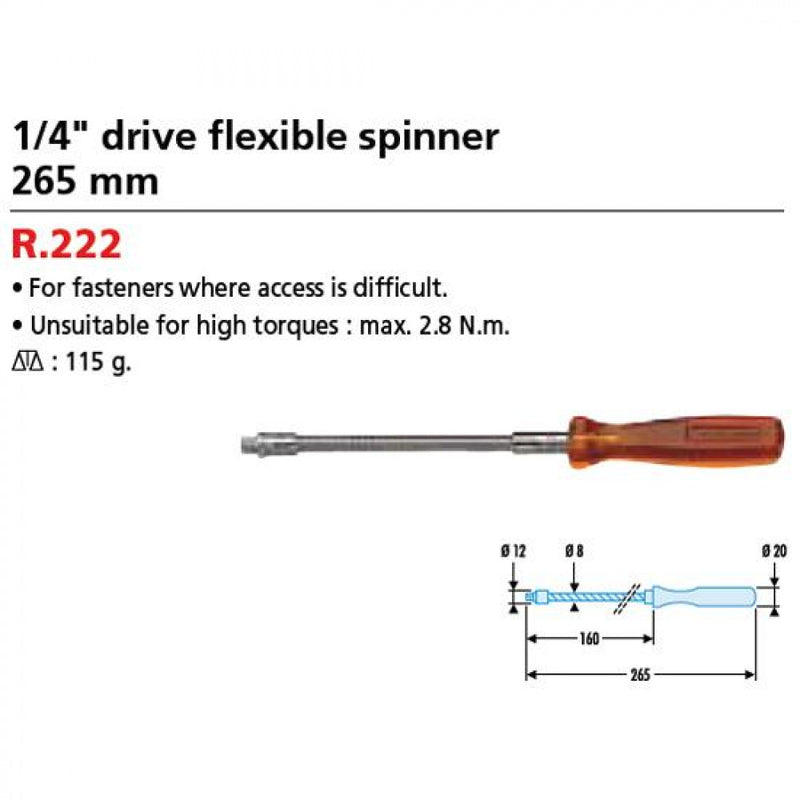 Screw Driver 1/4"Dr Spinner 160mm x 265mm OAL Flexi Facom R.222B