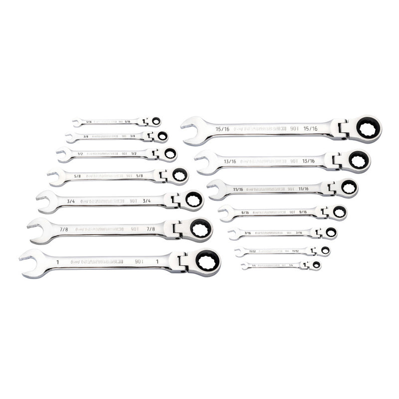 GEARWRENCH 14 PC 90T 12 Point Flex Head Ratcheting Combination SAE Wrench Set