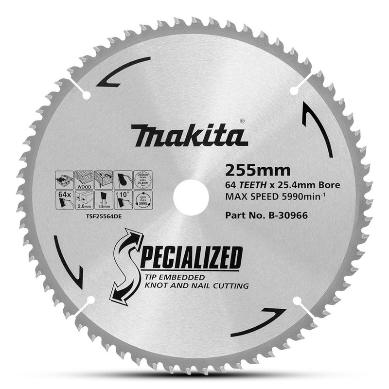 Makita Saw Blade TCT 255x25mm 64T WD/NAIL