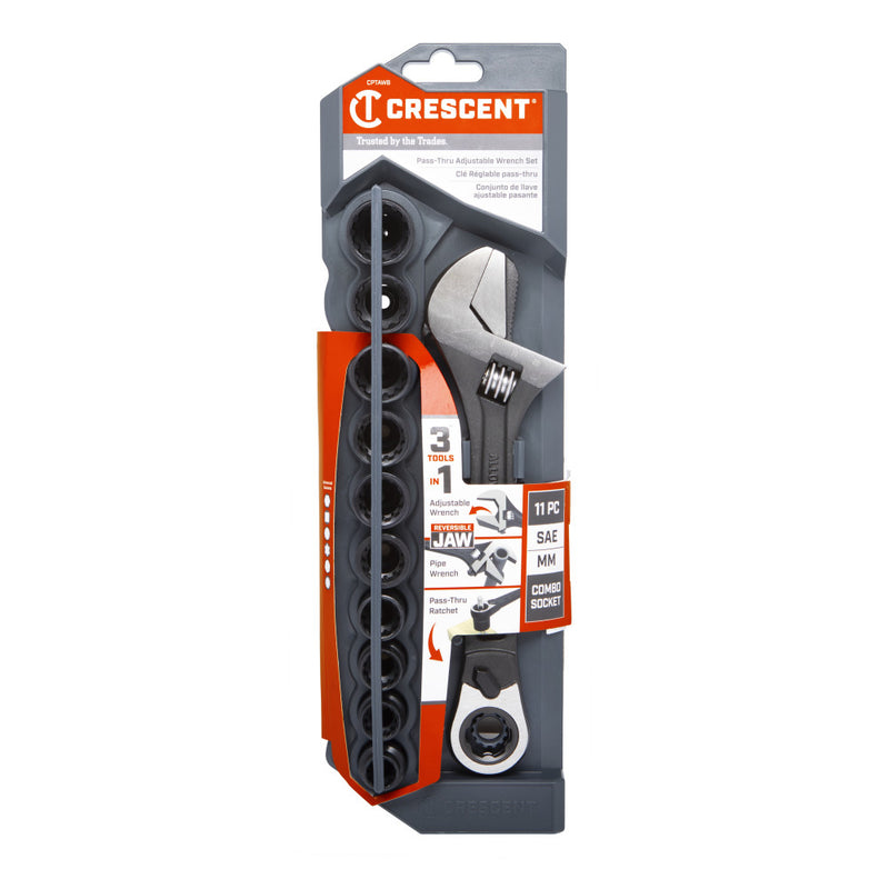 11 Piece 8 Inch Pass Thru Adjustable Wrench Set