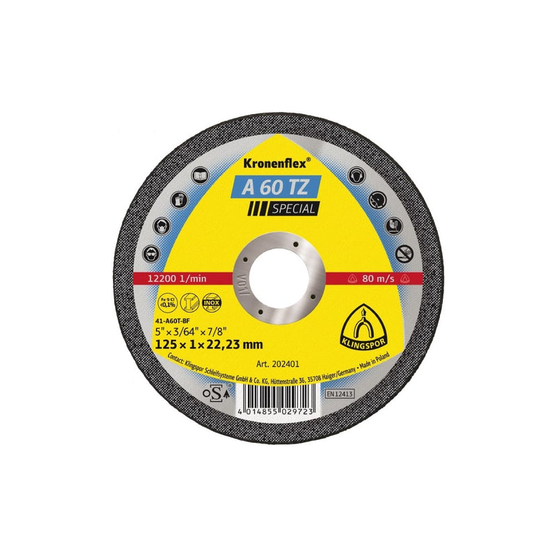 Klingspor A60TZ Special Inox Thin Cutting Disc - 125mm, 1mm (25pk)