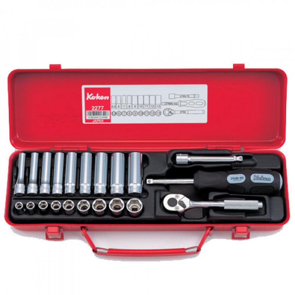 Koken 1/4" Dr Metric Std & Deep Socket Set 21pc 6pt
