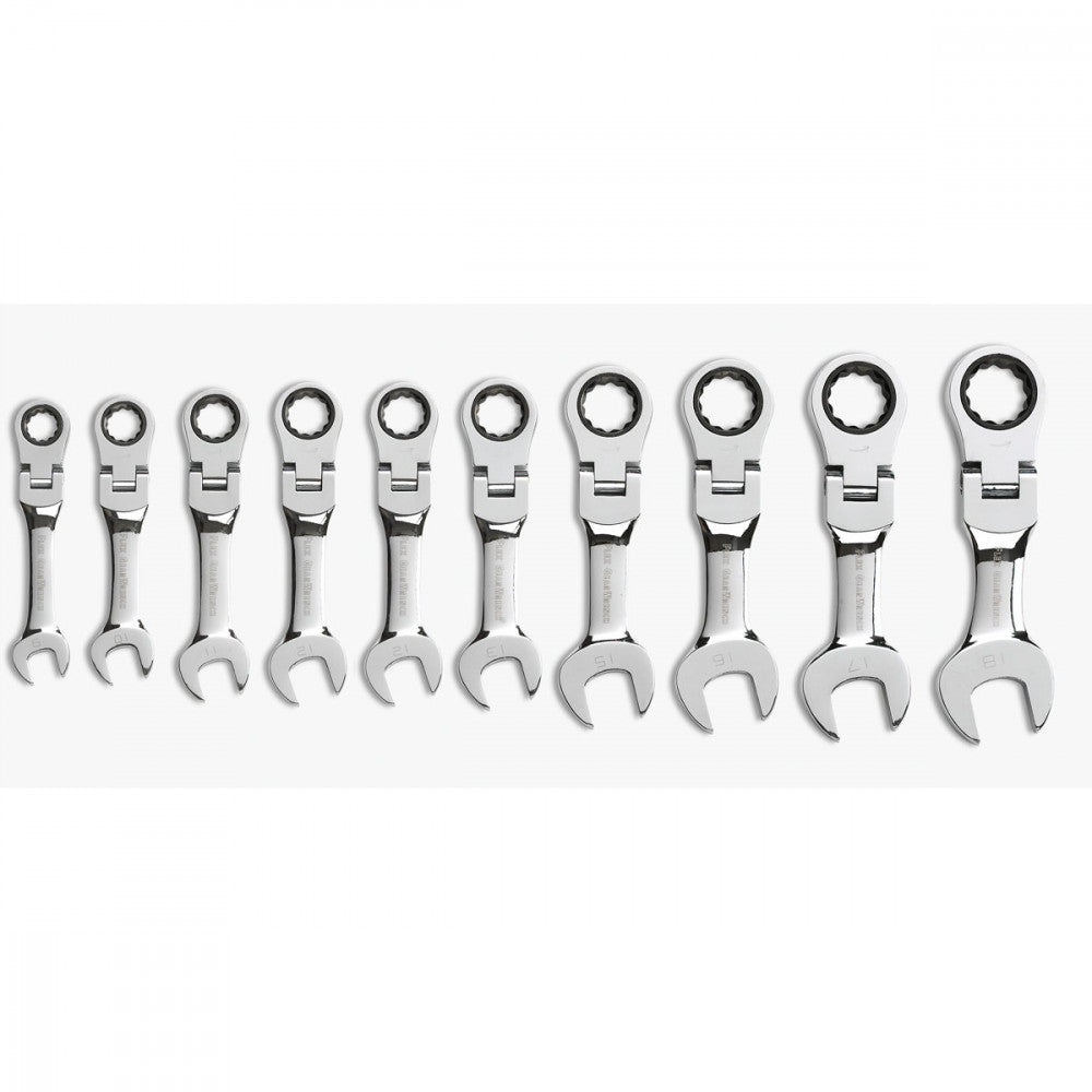 GearWrench Wrench Set Combination Ratcheting Stubby Flex Tray MET 10Pc - 9550