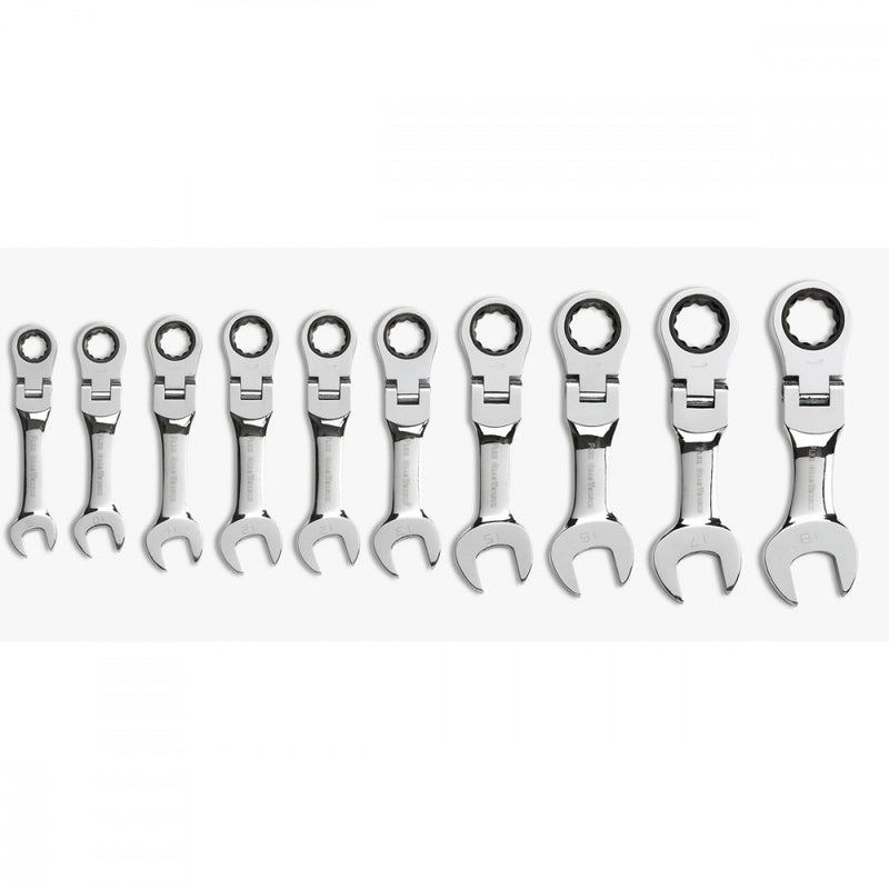 GearWrench Wrench Set Combination Ratcheting Stubby Flex Tray MET 10Pc - 9550