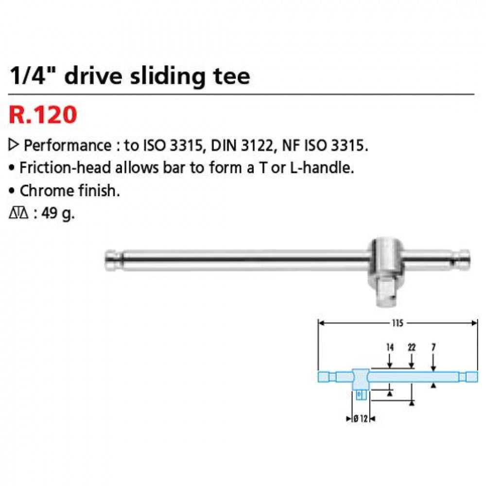 Sliding Tee Handle 1/4"Dr x 115mm Facom R.120A