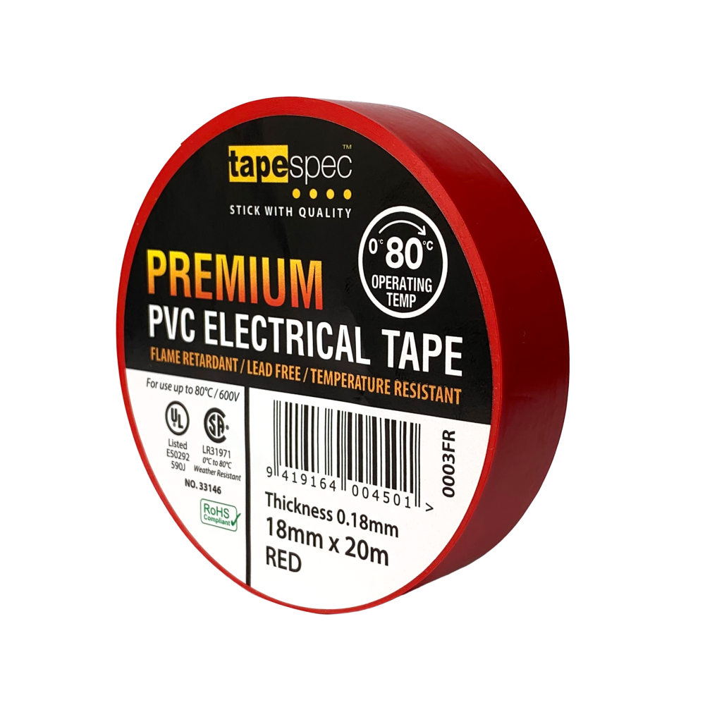 0003FR Red Premium PVC Electrical Tape 18mmx20m - MOQ - 10 Pack
