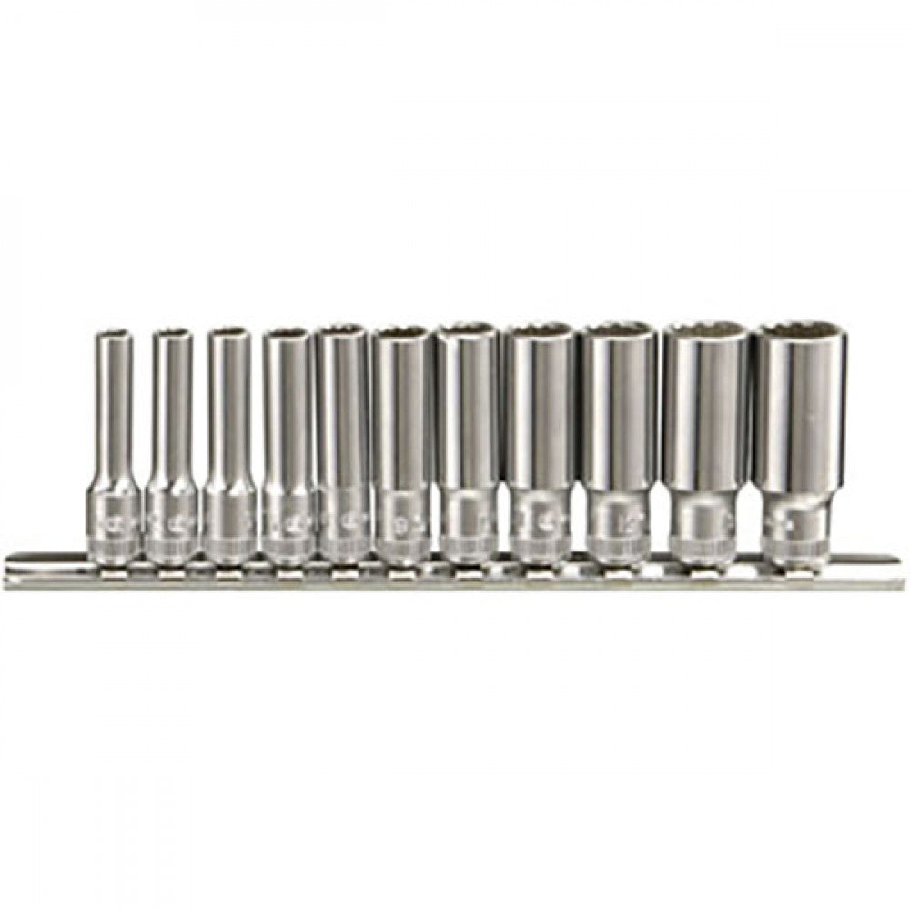 Genius 1/4" Drive 10Pc 12Pt Socket Set On Rail