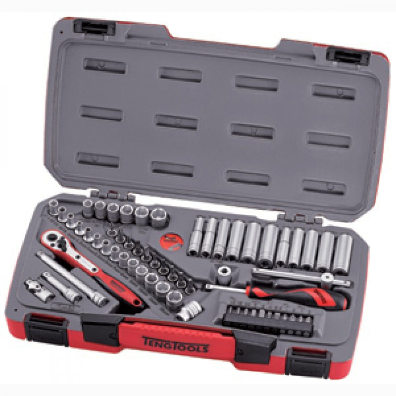 Teng 60Pc 1/4in Dr. Metric/Af Reg/Deep Socket Set