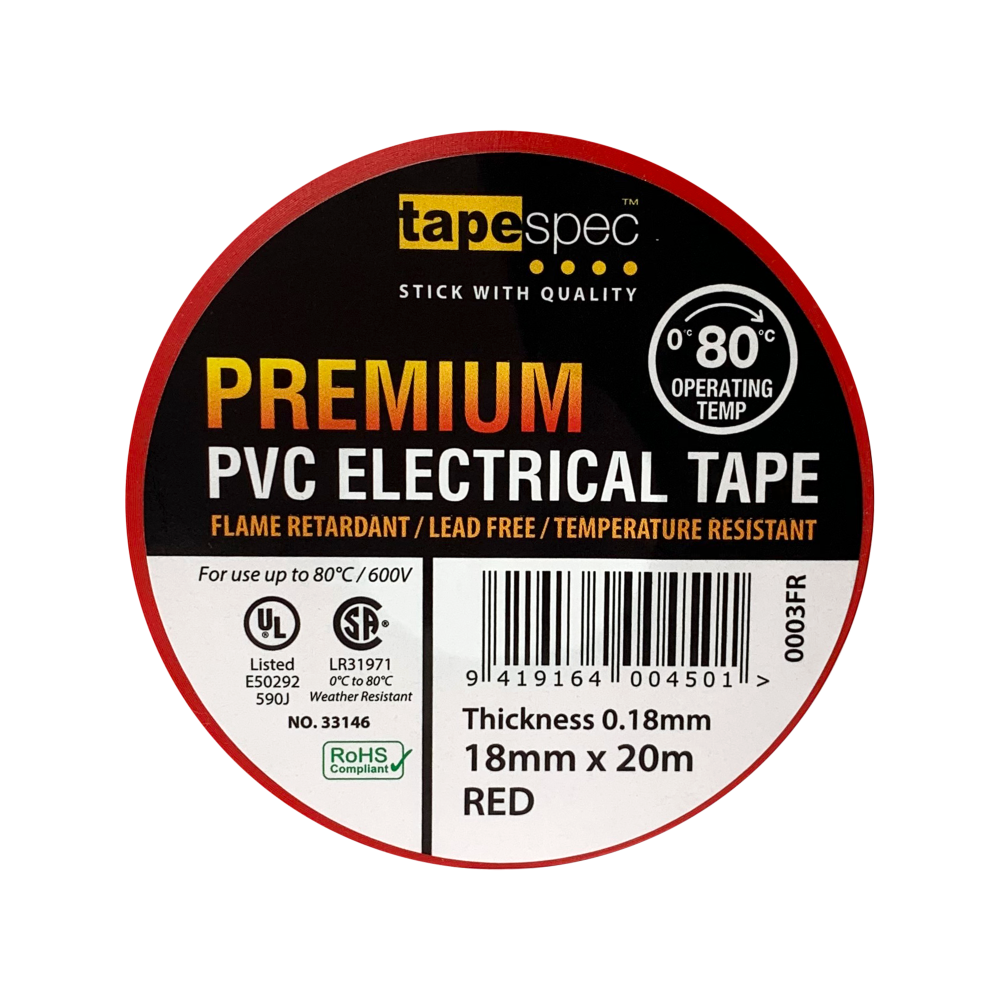 0003FR Red Premium PVC Electrical Tape 18mmx20m - MOQ - 10 Pack