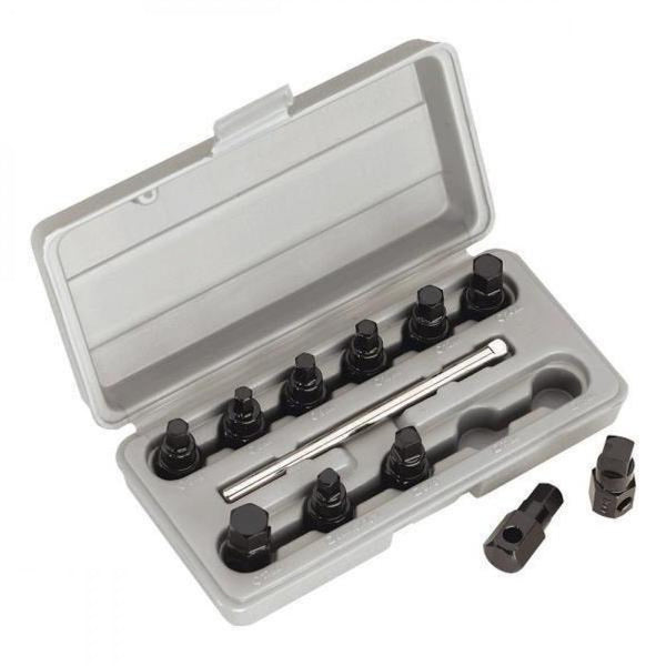 Sump Plug Socket Set 7 x Hex, 4 x Square Bits & T Bar 12 Piece  53-JTC1117