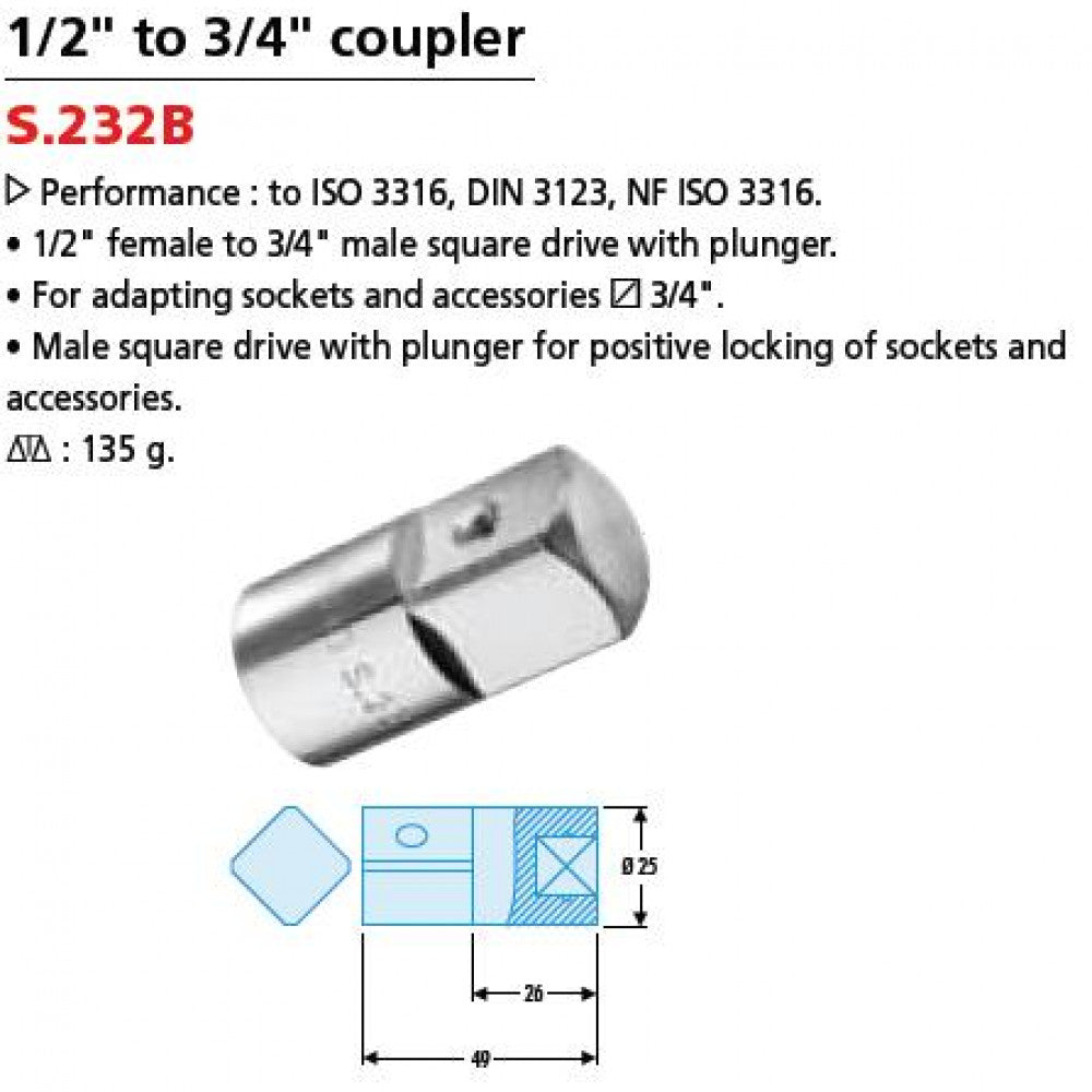 Adaptor Std 1/2"F x 3/4"M Facom S.232B