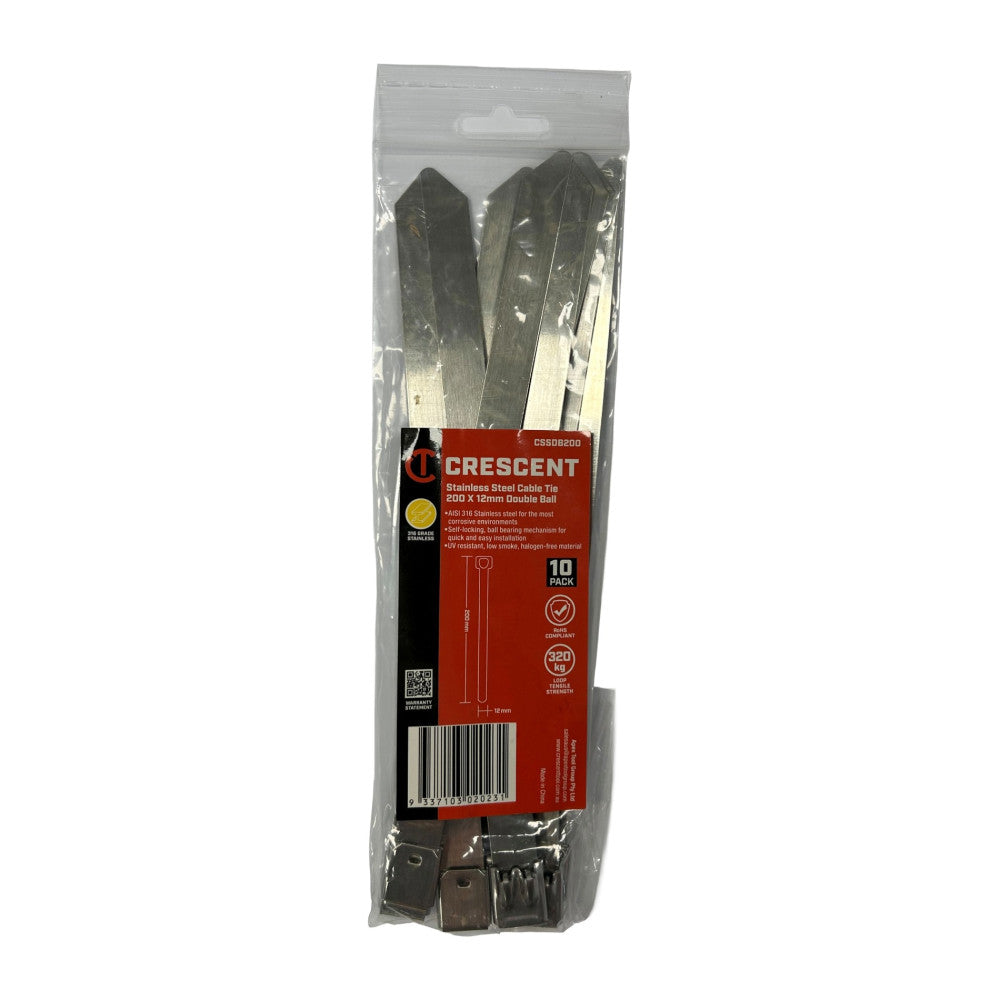 Crescent 200m x 4.6mm Double Ball 316SS Cable Ties - 10pcs