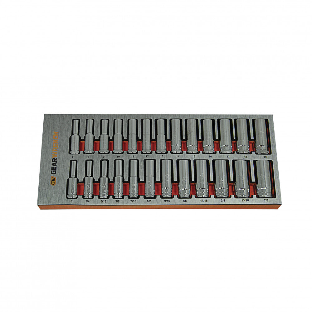 GEARWRENCH 25Pc  3/8" Drive 6Pt Metric/SAE Deep Socket Set EVA Tray  83996