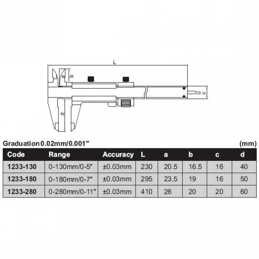 Vernier Caliper 130mm/5" x 0.02mm/ 0.001" Fine Adjustment Insize 1233-130