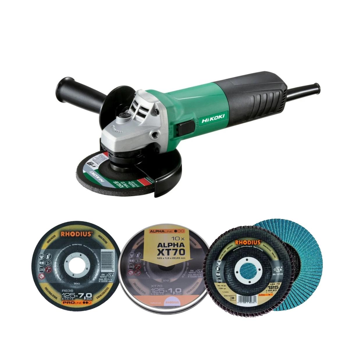 HiKOKI Angle Grinder + Rhodius Discs 730W Bundle