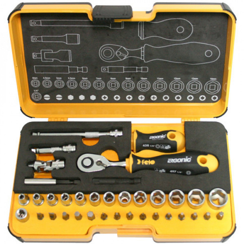 Felo 1/4" Dr Bit Socket Set - 36pc-4-14mm