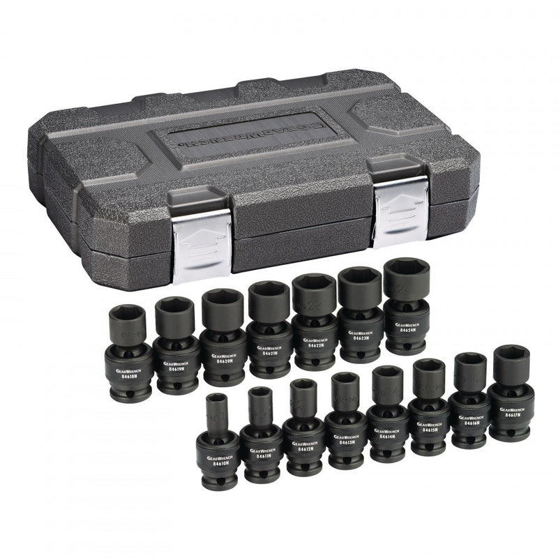 GearWrench Socket Set 1/2" Drive Impact Univesal 6Pt BlowMold Case MET 15Pc