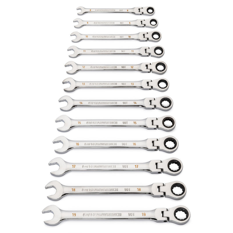 Gearwrench 12 Point Metric Flex-Head Combination Ratcheting Wrench Set - 87025