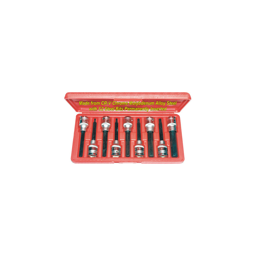 T&E Tools 9Pc Metric In-Hex 1/2" Dr. Socket Set Long Series