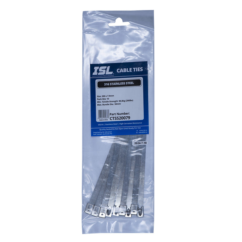 Isl 200 x 7.9mm 316 Stainless Cable Tie - 10 Pack