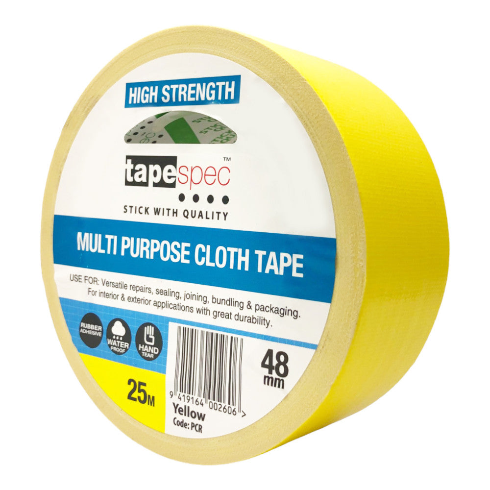 Waterproof Multi-Purpose Cloth Tape Yellow 48mm x 25m