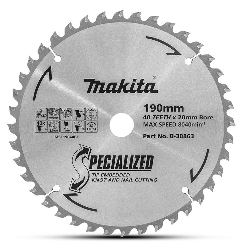 Makita Saw Blade TCT 190x20mm 40T WD/NAIL