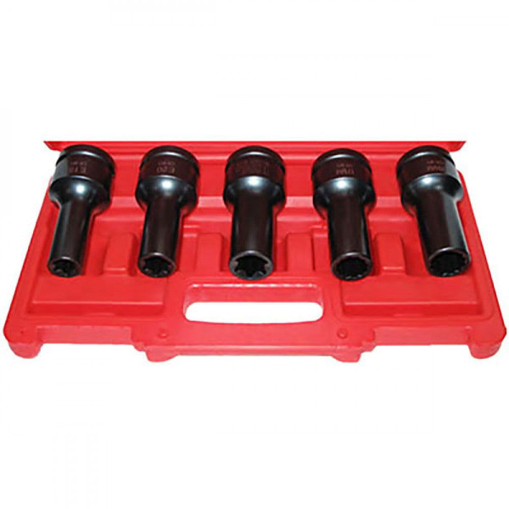 T&E Tools 3/4" Drive 5Pc F/M E-Torx+12Pt 17,19mm Deep Socket