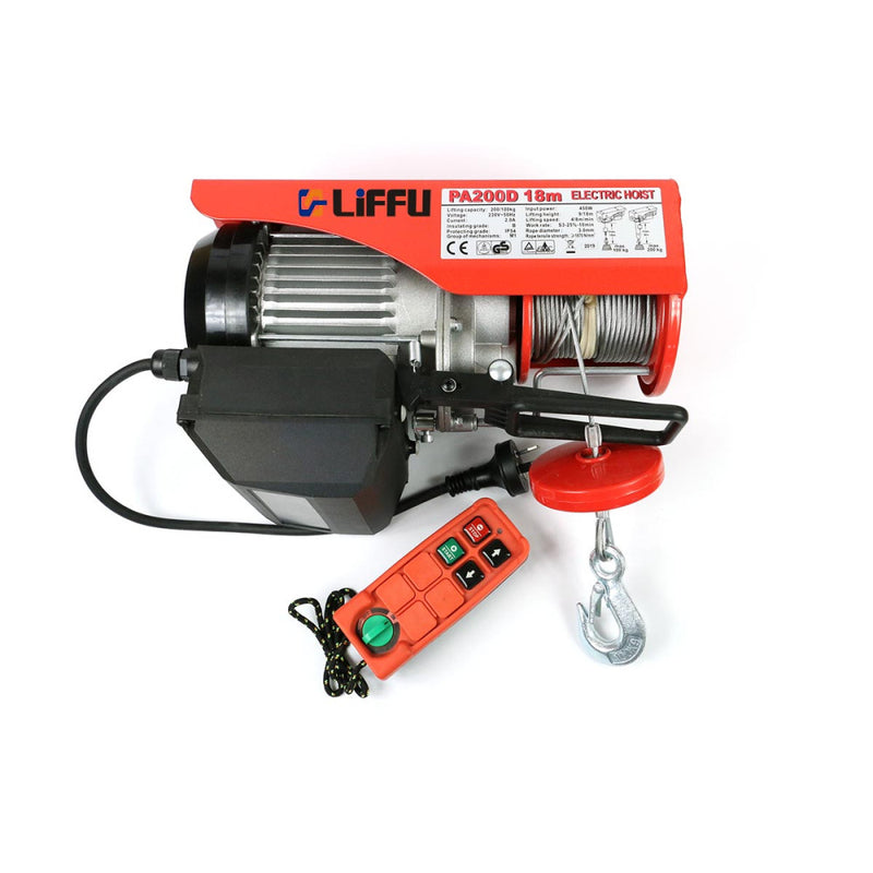 Liffu Electric Hoist 230V Wire Rope 18m 200Kg PA200 With Remote Control