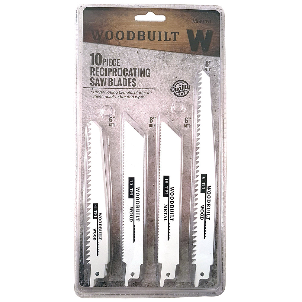 Woodbuilt 10pc Reciprocating Saw Blades (Bi-Metal For Wood & Metal)