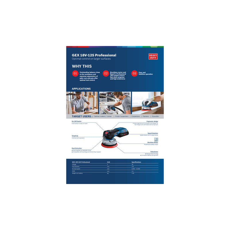 Bosch 18V 125mm RO Sander Bare Tool Only